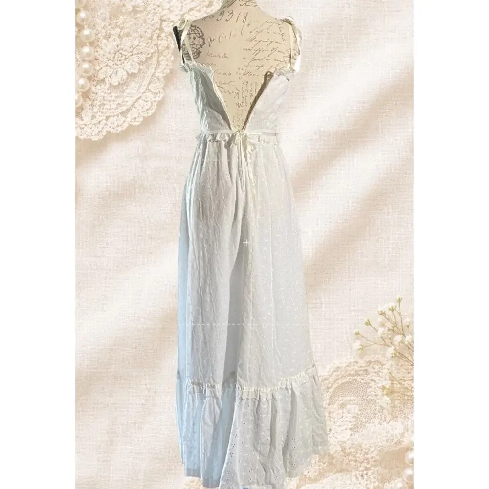 Vintage Victoria Vaughn White Eyelet Prairie Maxi Dress Cottage Bridal 7 USA - Picture 7 of 14